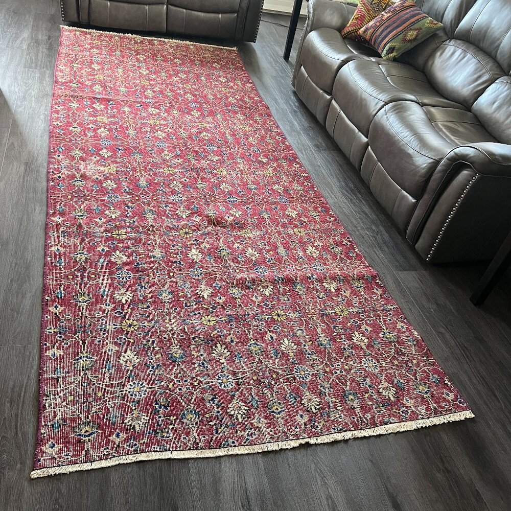 Vintage Turkish Wool on Cotton Rug Runner / 12.5 ft x 4.75 ft